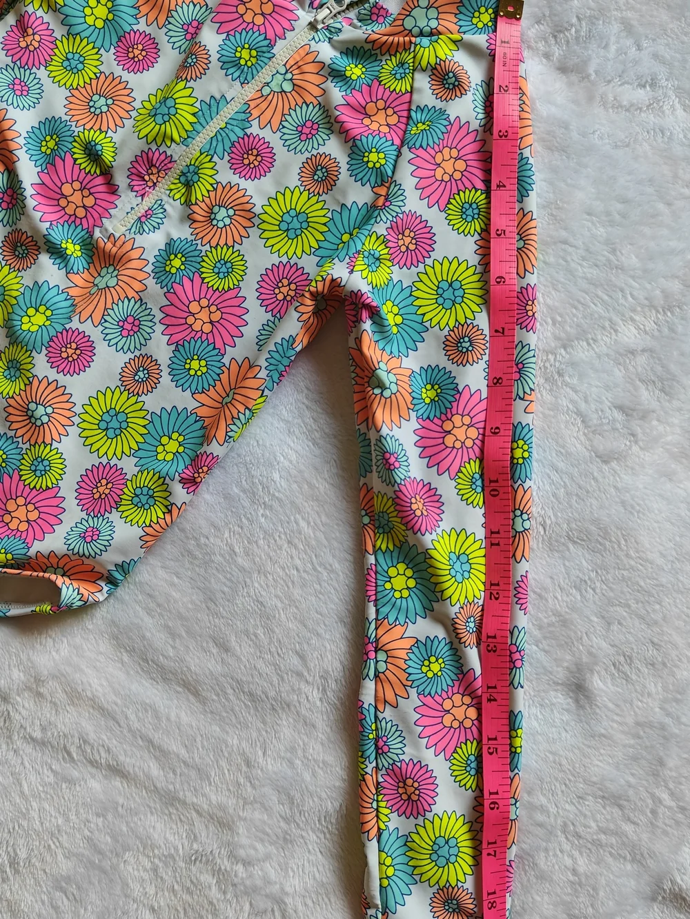 Girls Swimsuit Betsey Johnson Size 6X Neon Flower Power Long Sleeve Half Zip
